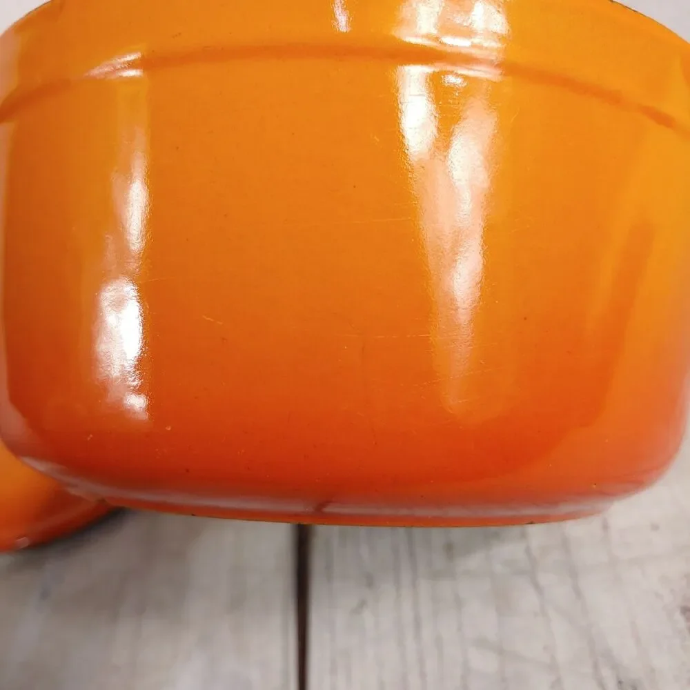 VINTAGE Cousances #16 ENAMELED Cast Iron Sauce Pan - Pot Orange w/ Lid - France